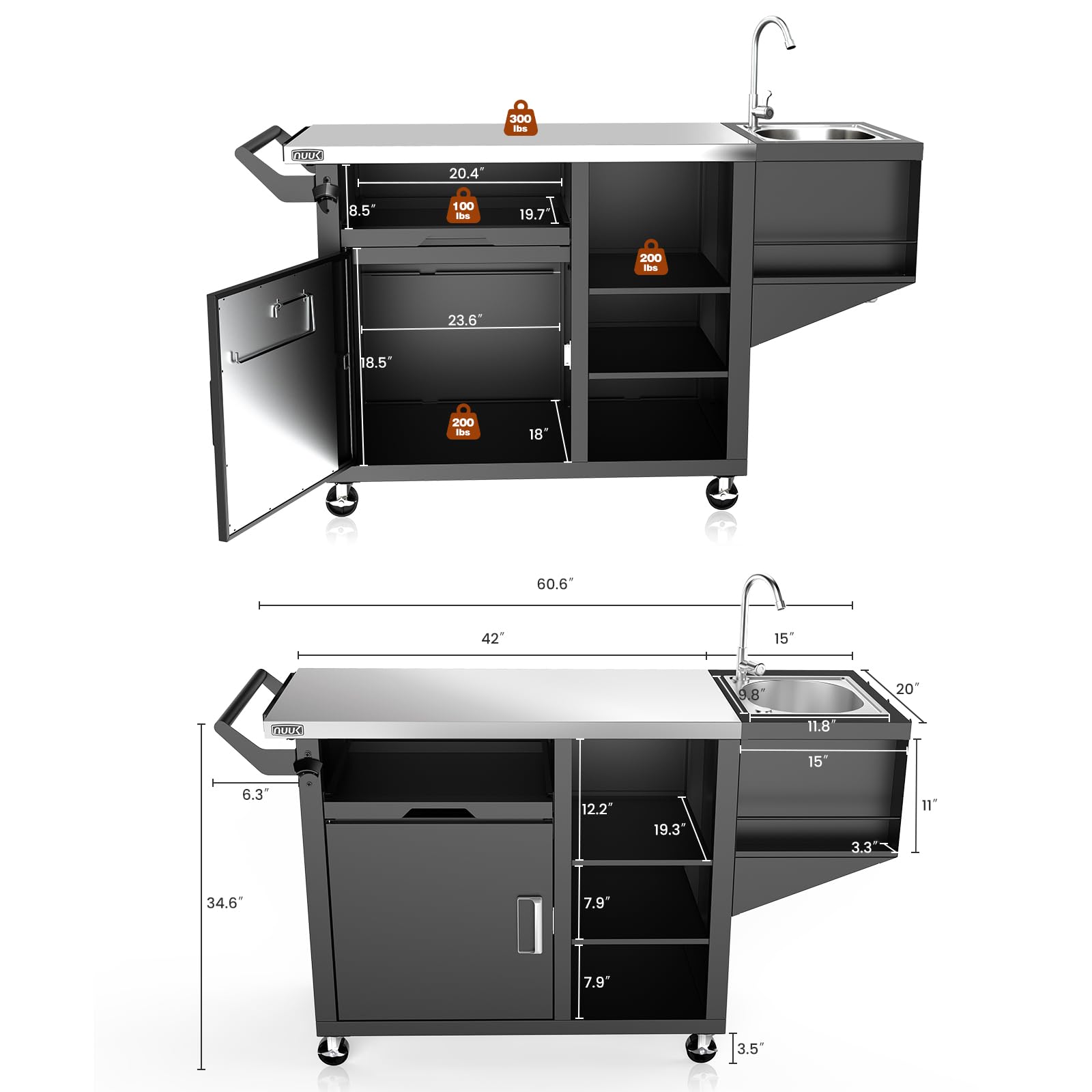 Amazon.com: NUUK Grill Cart with Sink and Storage Cabinet Outdoor